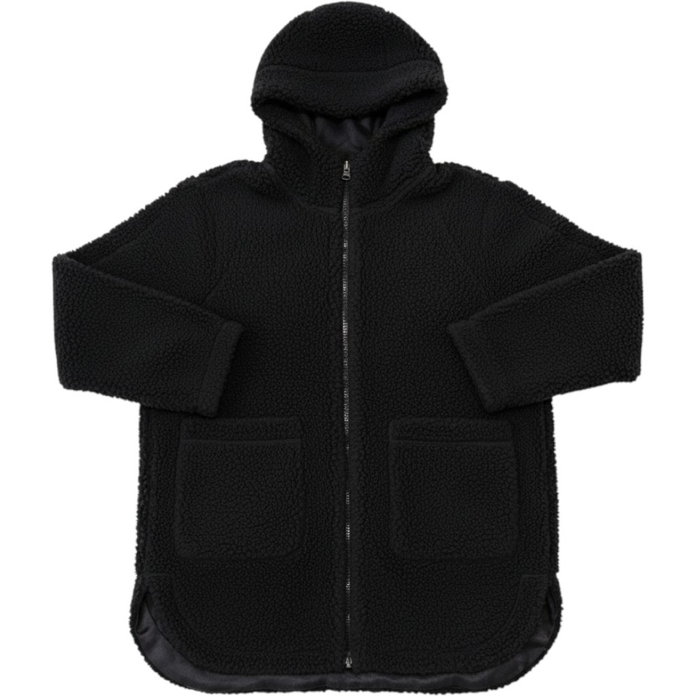 Zara Womens Black Faux Shearling Oversized Hooded Teddy Jacket Zip Up Coat Small